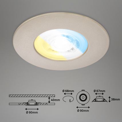 Briloner 7605032 - 3er-Set LED-Einbauleuchten für Badezimmer, LED/4,9W/230V, 2700/4000/6500K, IP44, matt-chrom