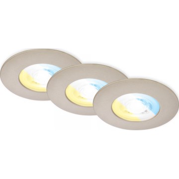 Briloner 7605032 - Lot de 3 spots LED encastrables pour salle de bains LED/4,9W/230V 2700/4000/6500K IP44 chrome mat
