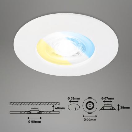 Briloner 7605036 - 3er-Set LED-Einbauleuchten für Badezimmer 3xLED/4,9W/230V 2700/4000/6500K IP44 weiß