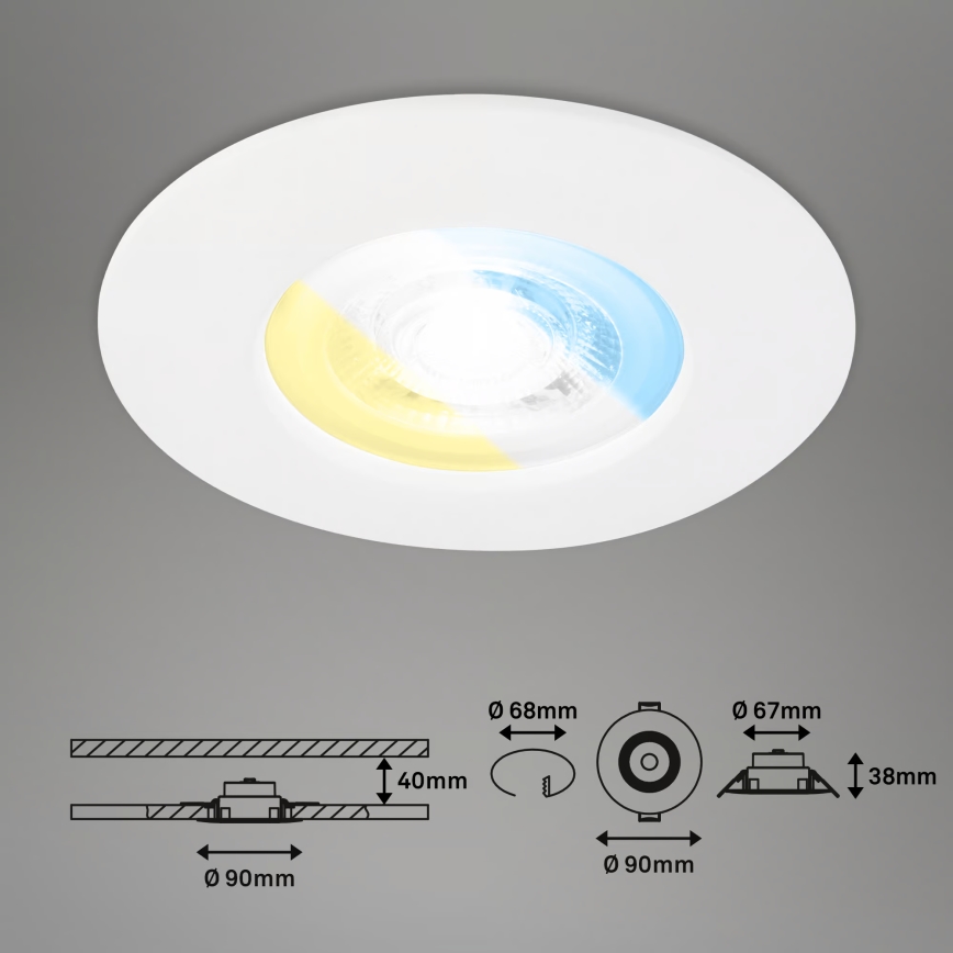 Briloner 7605036 - 3er-Set LED-Einbauleuchten für Badezimmer 3xLED/4,9W/230V 2700/4000/6500K IP44 weiß