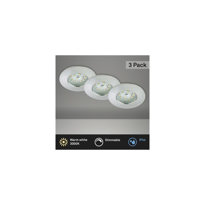 Briloner 8316-039-LOT 3x Luminaire de salle de bain encastrable à intensité variable LED/5,5W/230V IP44