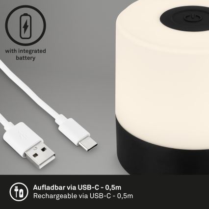 Briloner - LED-dimmbare, wiederaufladbare Touch-Tischleuchte für den Außenbereich LED/2W/5V 2700K IP44 1200 mAh schwarz