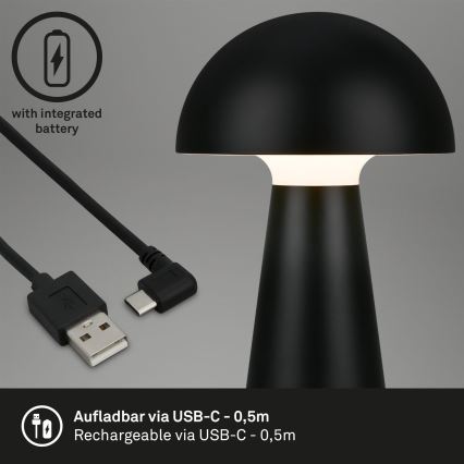 Briloner - Lampada da tavolo da esterno ricaricabile a LED dimmerabile a sfioramento/2,6W/5V 3000K IP44 2000 mAh nera