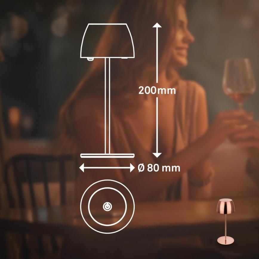 Briloner - Lampe de table d'extérieur tactile MINI, dimmable et rechargeable, LED/2,5W/5V IP44 1800 mAh, cuivrée