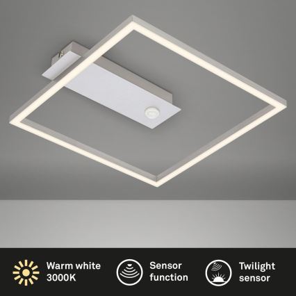 Briloner - LED-Deckenleuchte mit Bewegungs- und Dämmerungssensor FRAME LED/14W/230V 3000K 30x32 cm matt-chrom