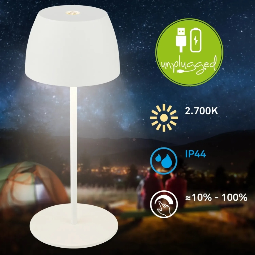 Briloner  - MINI LED-Tischlampe für den Außenbereich, dimmbar, wiederaufladbar, mit Touch-Bedienung, LED/2,5W/5V IP44 1800 mAh, weiß