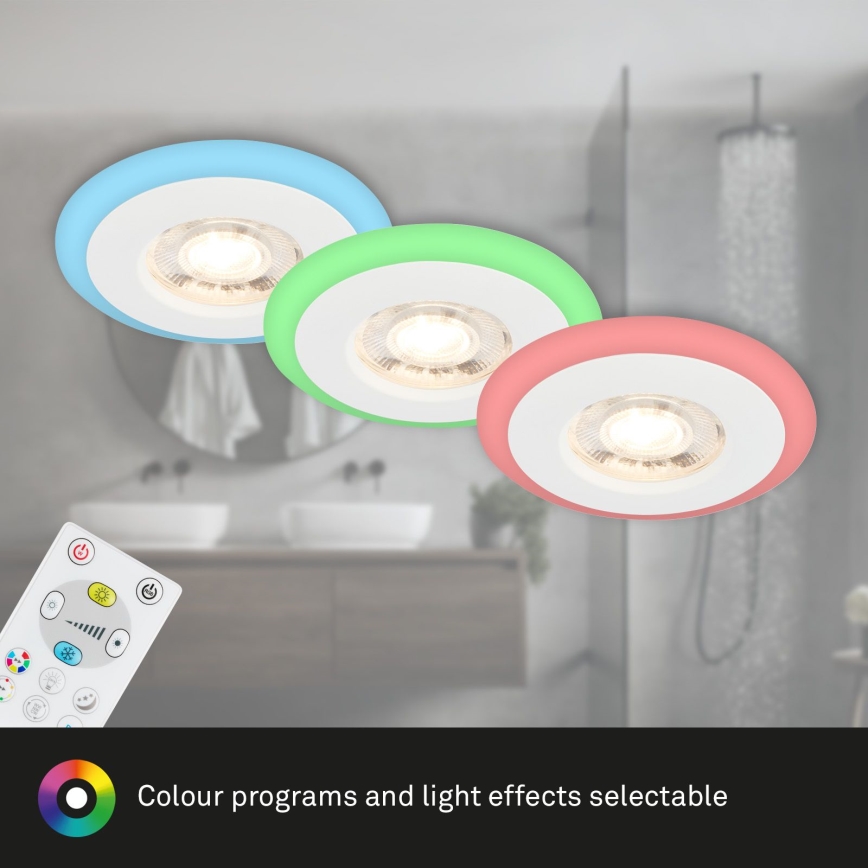 Briloner - LOT 3x Luminaire encastrable de salle de bain RGBW à intensité variable LED/5W/230V 3000-6500K IP44 + télécommande