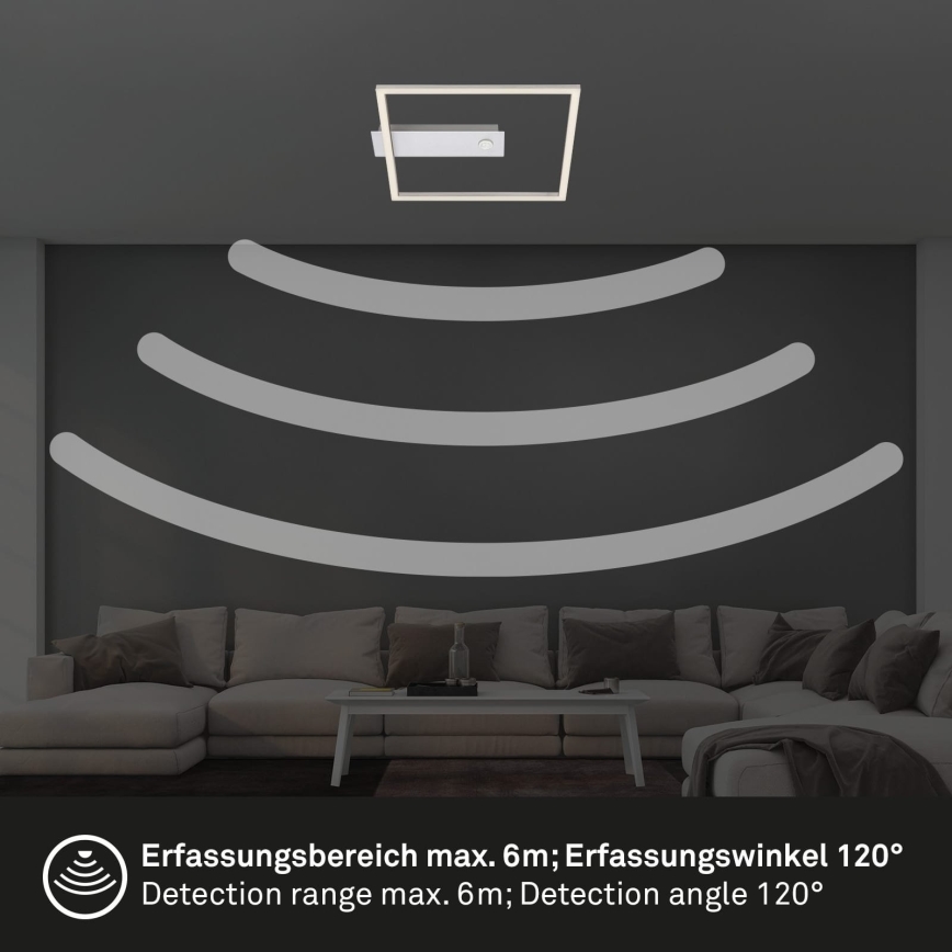 Briloner - Plafoniera LED con sensore di movimento e sensore crepuscolare FRAME LED/14W/230V 3000K 30x32 cm cromo opaco