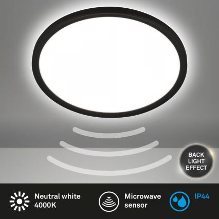 Briloner - Plafonnier LED pour salle de bains MOVE avec capteur de mouvement, LED/18W/230V, IP44, Ø 29 cm, noir