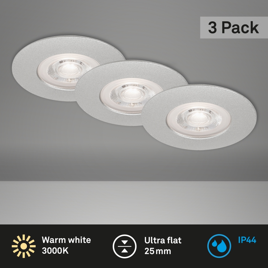 Briloner- SET 3x Lampada LED da incasso per bagni LED/4,9W/230V IP44 argento