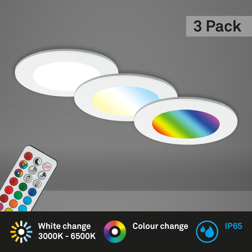 Briloner - SET 3x RGBW Luce da incasso LED da bagno dimmerabile LED/4,8W/230V 3000-6500K IP65 + telecomando