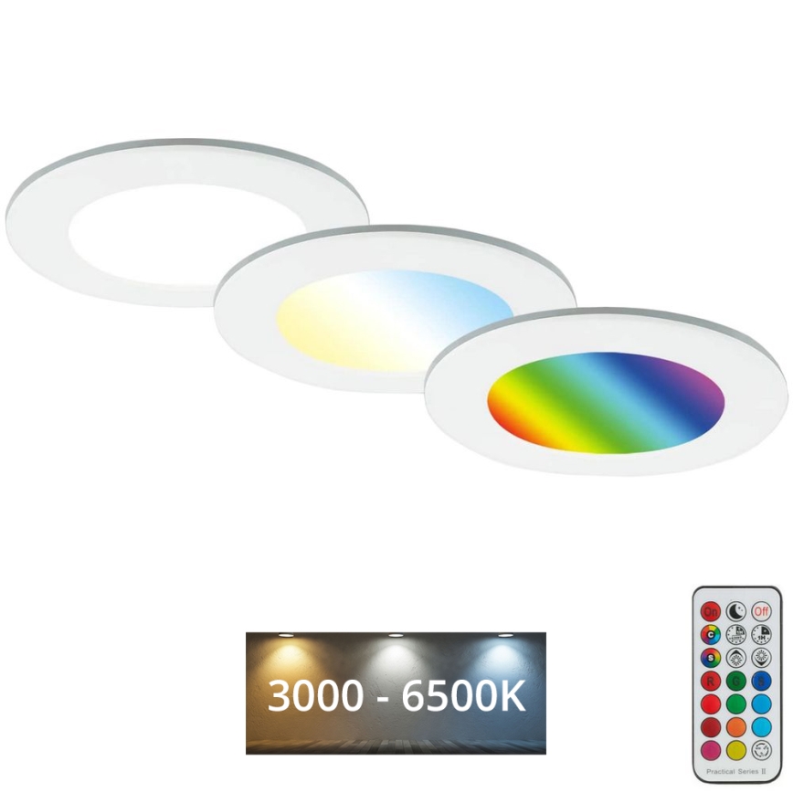 Briloner - SET 3x RGBW Luce da incasso LED da bagno dimmerabile LED/4,8W/230V 3000-6500K IP65 + telecomando