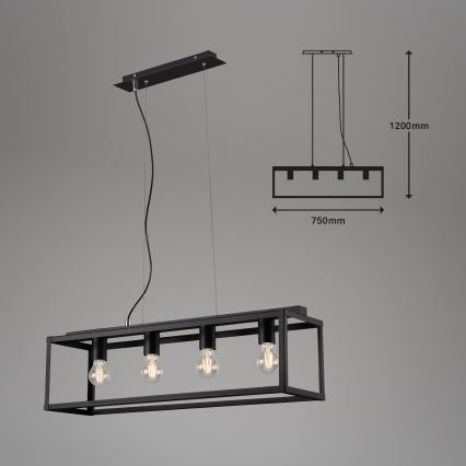 Briloner - Suspension filaire BLACK STEEL 4xE27/40W/230V