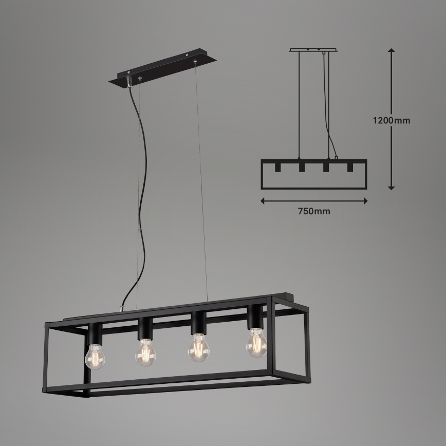 Briloner - Suspension filaire BLACK STEEL 4xE27/40W/230V