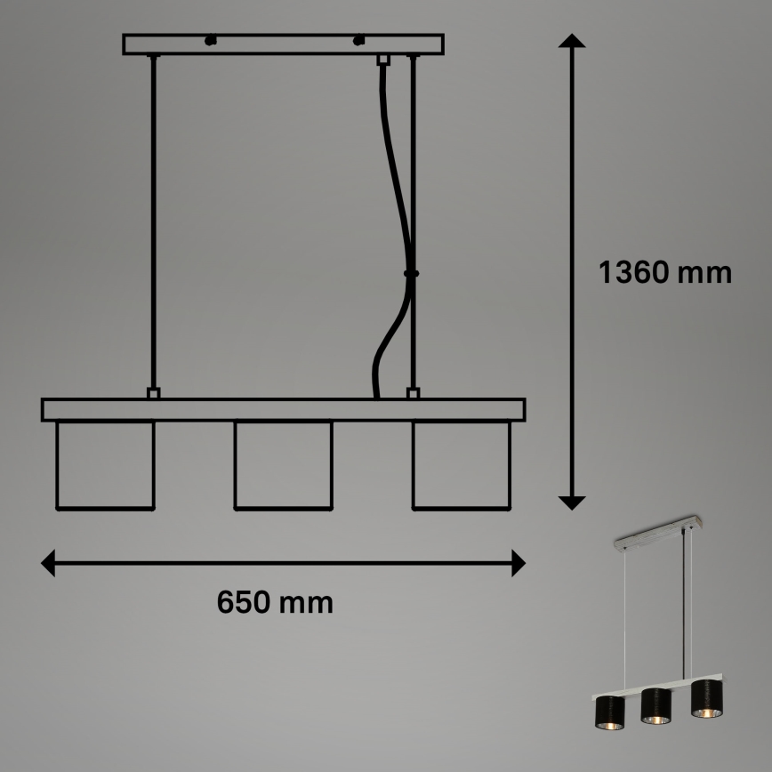 Briloner - Suspension filaire LURI 3xE14/25W/230V hévéa