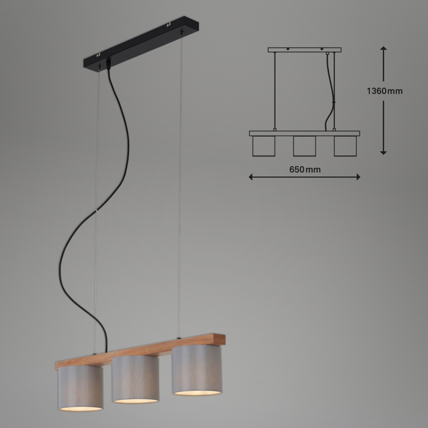 Briloner - Suspension filaire RHON 3xE14/25W/230V hévéa