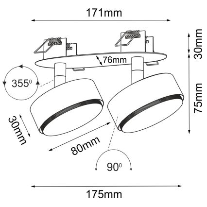 Brosline - Spot encastrable 2xGX53/9W/230V noir