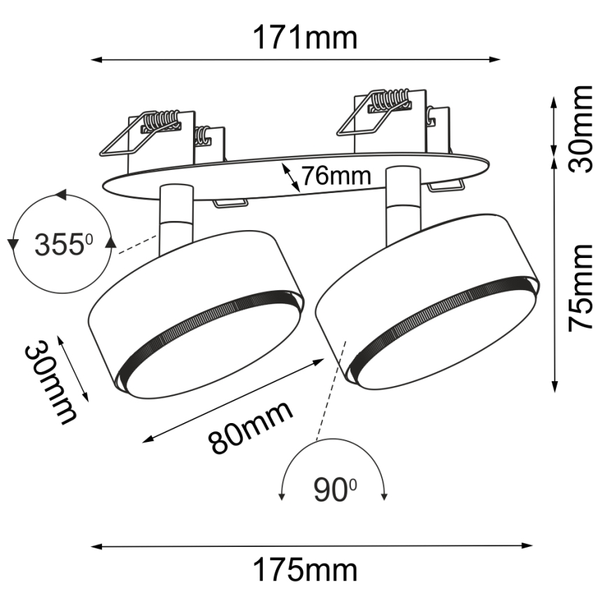 Brosline - Spot encastrable 2xGX53/9W/230V noir