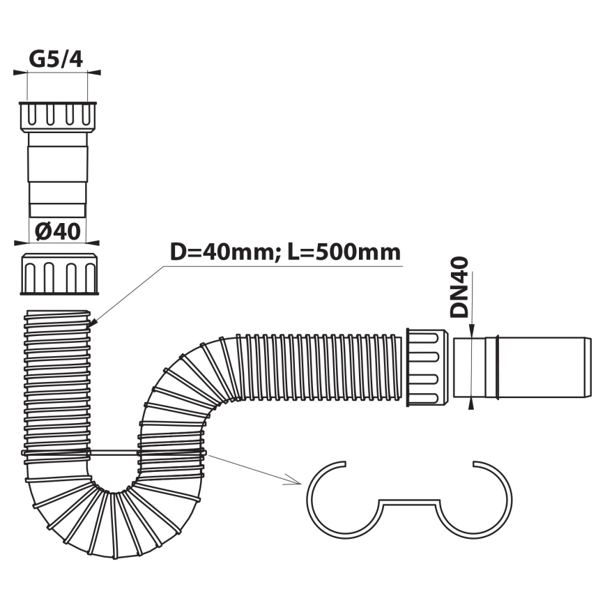 Bruckner - Flexible siphon d'évier DN40 blanc