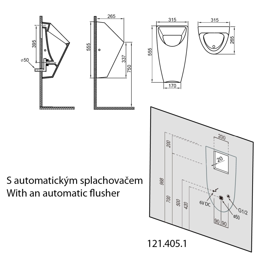 Bruckner - Orinatoio SCHWARN tubo posteriore, scarico posteriore ceramica/bianco