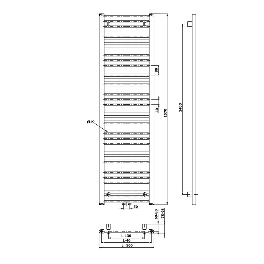 Bruckner - Radiateur de salle de bains ALBRECHT 657W/230V 50x157 cm noir mat