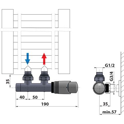 Bruckner - Set di connessione termostatica per collegamento centrale WICHER opaco nero