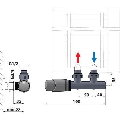 Bruckner - Set di connessione termostatica per collegamento centrale WICHER opaco nero