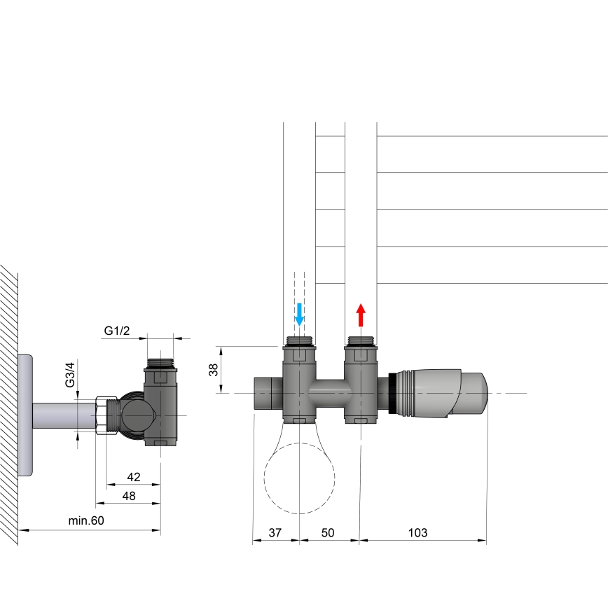 Bruckner - Set di connessione termostatica per collegamento centrale WICHER COMBI opaco nero