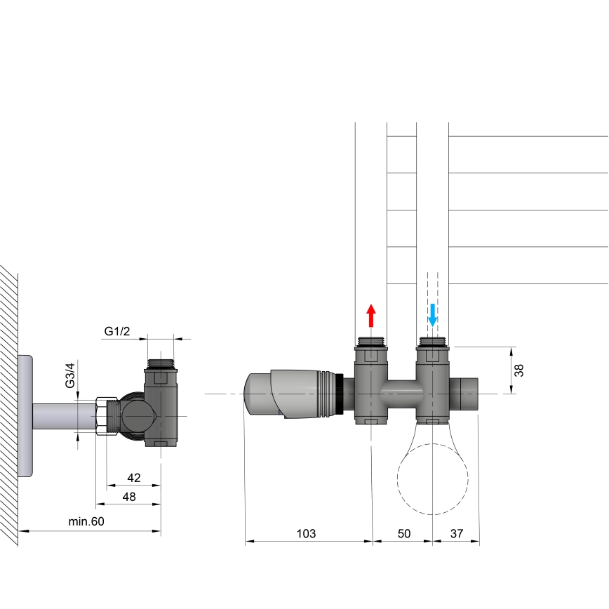 Bruckner - Set di connessione termostatica per collegamento centrale WICHER COMBI opaco nero
