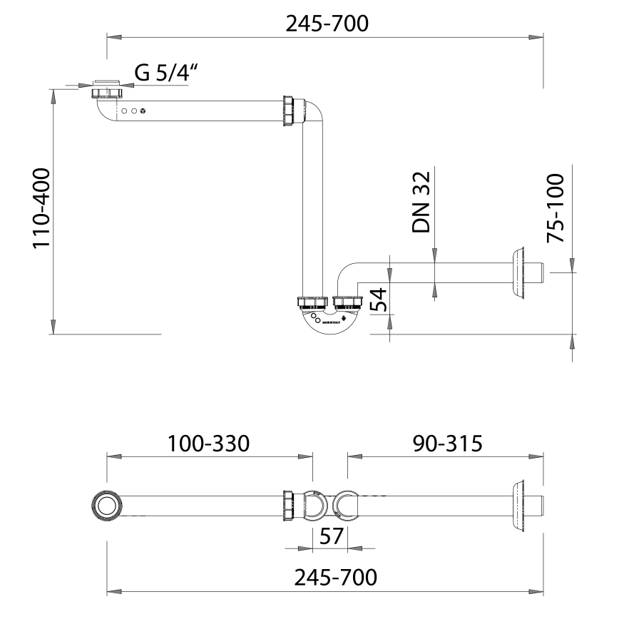 Bruckner - Siphon de lavabo meuble DN32 blanc