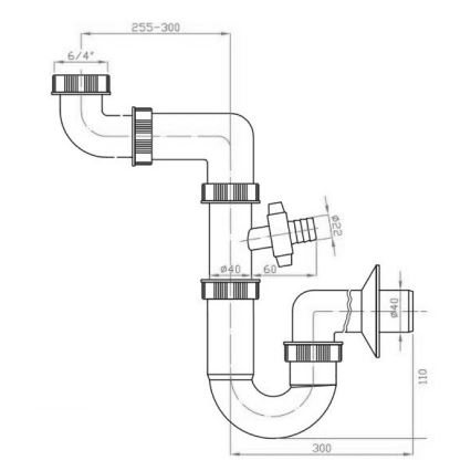 Bruckner - Siphon mit Abzweigrohr DN40 weiß