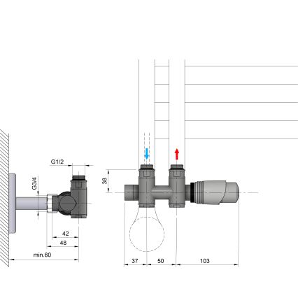 Bruckner - Thermostatisches Verbindungsset für Mittelanschluss WICHER COMBI matt schwarz