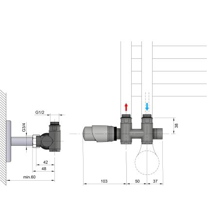Bruckner - Thermostatisches Verbindungsset für Mittelanschluss WICHER COMBI matt schwarz