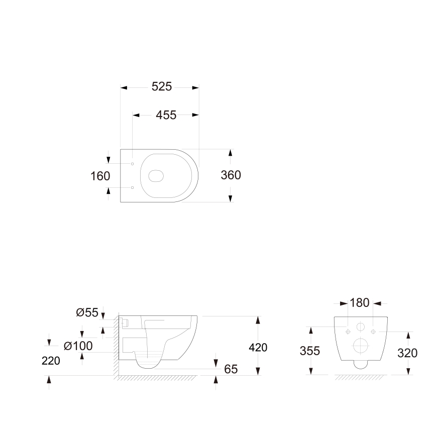 Bruckner - Wandhängende Toilette Vortex Rimless FULDA Keramik/weiß