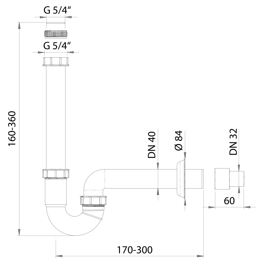 Bruckner - Waschbeckensiphon DN40 weiß