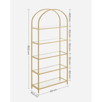Bücherregal GLASY 83x184x30 cm, goldfarben