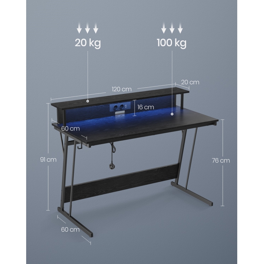 Bureau à éclairage intégré SOLEA-X noir