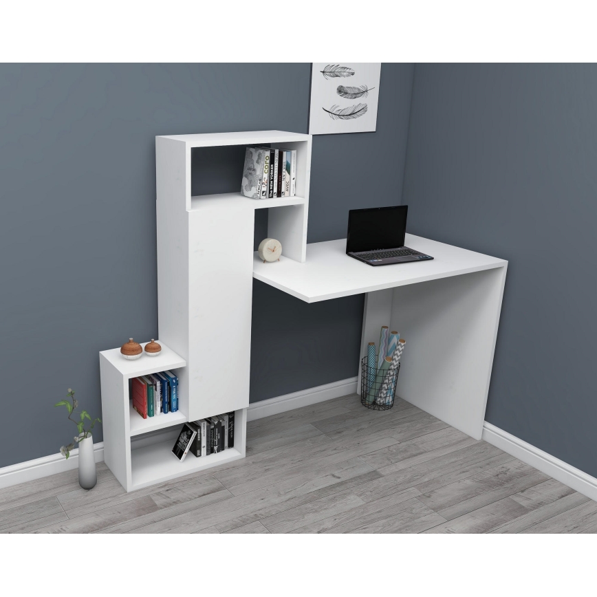 Bureau avec une étagère IRMAK 119x138,6 cm blanc