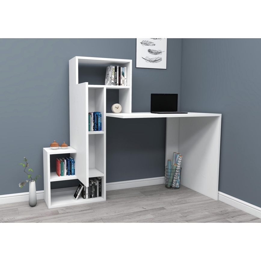 Bureau avec une étagère IRMAK 119x138,6 cm blanc