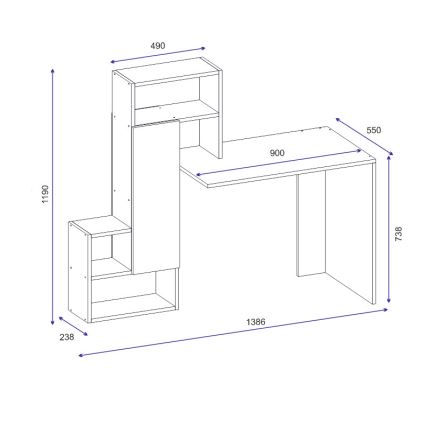 Bureau avec une étagère IRMAK 119x138,6 cm blanc