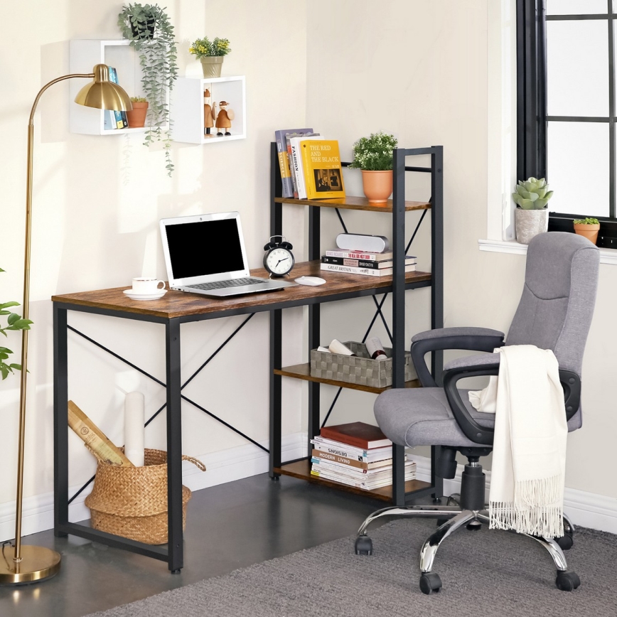 Bureau avec étagères SOLEA marron/noir