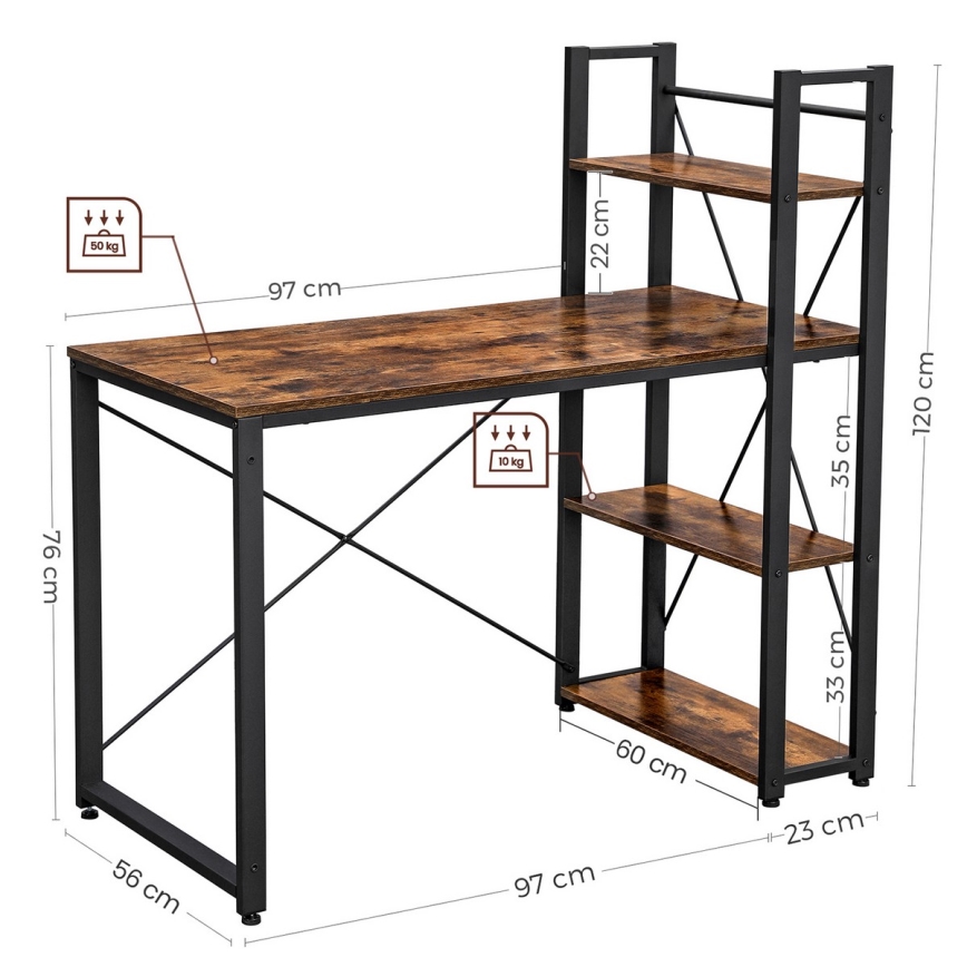 Bureau avec étagères SOLEA marron/noir