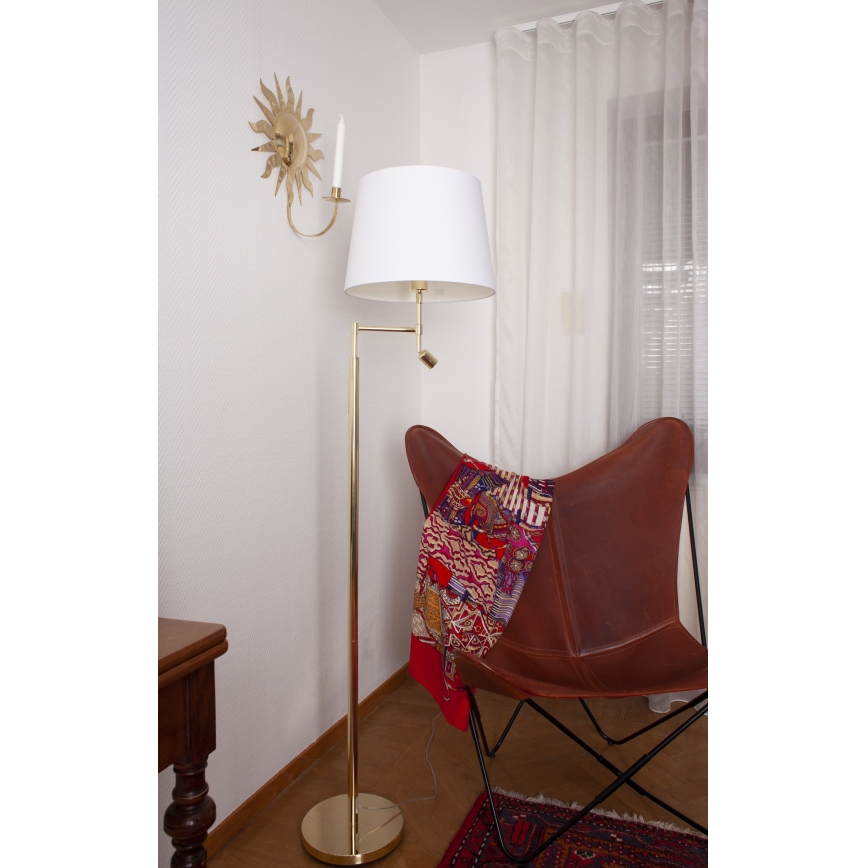 ByRydens - Lampadaire ORLANDO 1xE27/5W/230V + LED/3W blanc/doré d. 36 cm