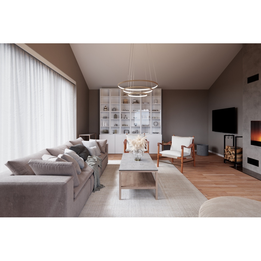 ByRydens – LED-Pendelleuchte TRIONE mit Seilaufhängung LED/45W/230V, beige, Ø 80 cm
