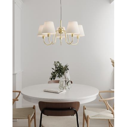 ByRydens - Lampadario a sospensione con cavo LYNF 5xE14/8W/230V ottone/bianco