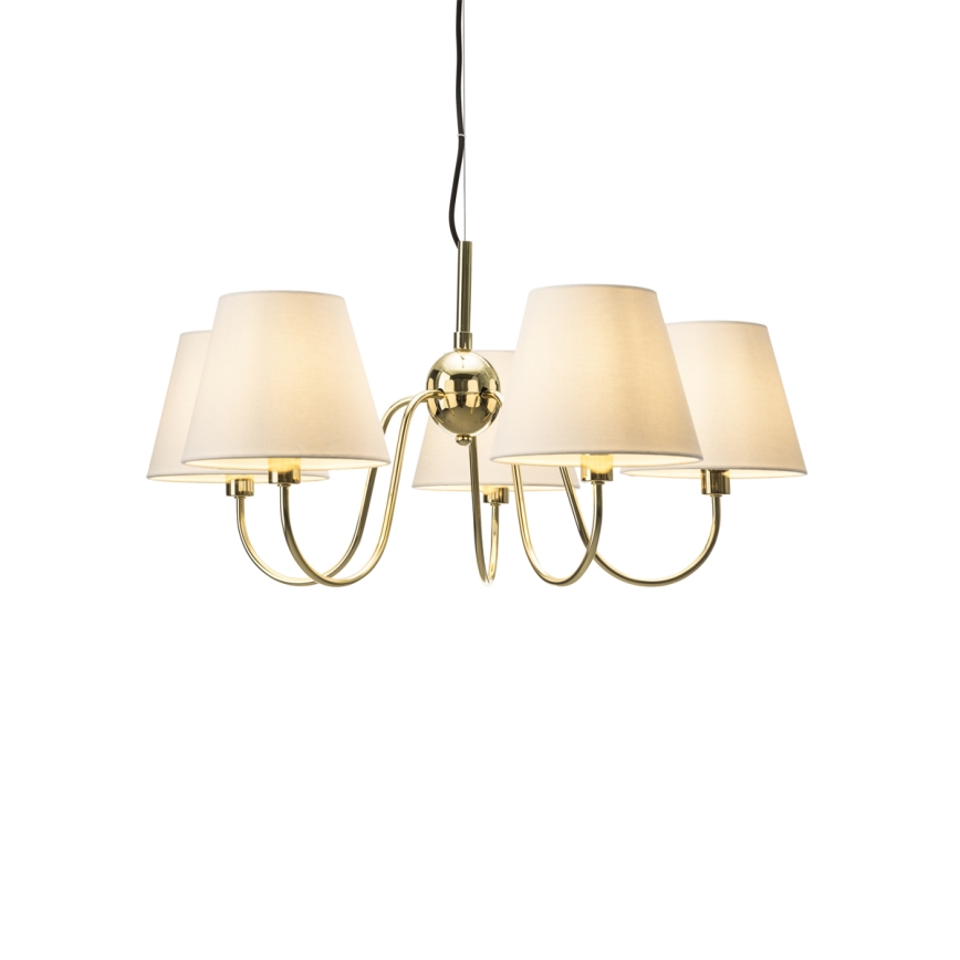 ByRydens - Lampadario a sospensione con cavo LYNF 5xE14/8W/230V ottone/bianco
