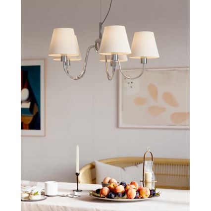ByRydens - Hängeleuchte an Stahlseil LYNF 5xE14/8W/230V glänzender Chrom/Weiß