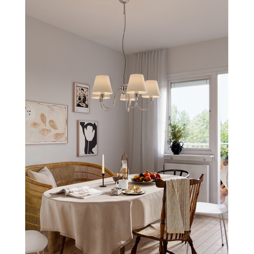 ByRydens - Hängeleuchte an Stahlseil LYNF 5xE14/8W/230V glänzender Chrom/Weiß