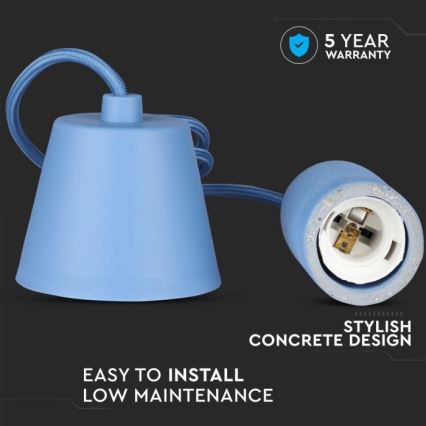 Câble d'alimentation 1xE27/60W/230V béton/bleu