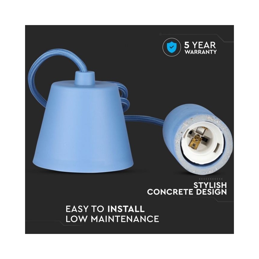 Câble d'alimentation 1xE27/60W/230V béton/bleu
